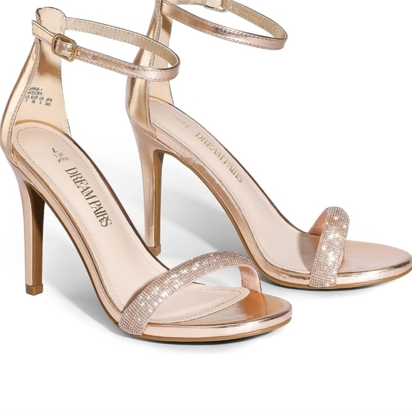 DREAM PAIRS Open Toe High Heels Stiletto Heeled Size 7 Champagne-rhinestone - Picture 4 of 8